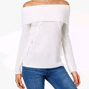 NWT ohmg Sweater Lace-up Shoulder off Cowl Neck White Sz XS